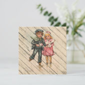 Retro |  Schaats winterkinderen op ijs Feestdagenkaart (Staand voorkant)