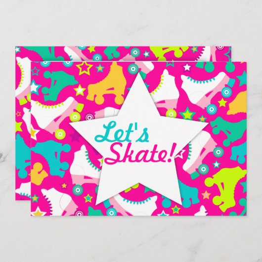Retro Schaatsen Aangepaste Uitnodiging "Laten we S (Voorkant / Achterkant)