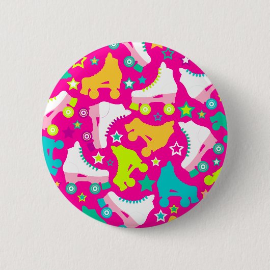 Retro Schaatsen Hot Pink Button Pin (Voorkant)