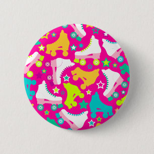 Retro Schaatsen Hot Pink Button Pin