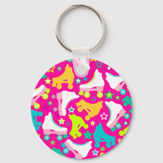 Retro Schaatsen Hot Pink Sleutelhanger (Voorkant)