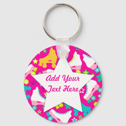 Retro Schaatsen Hot-roze aangepaste Sleutelhanger (Voorkant)