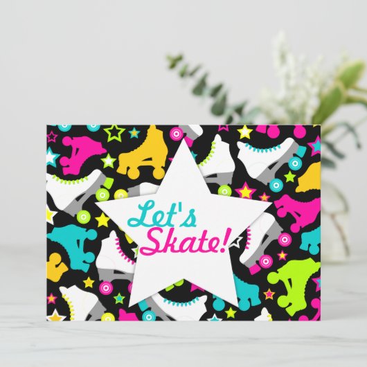 Retro Schaatsen Uitnodiging "Laten we Schaats!" (Staand voorkant)