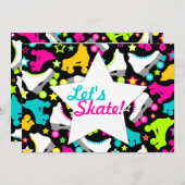 Retro Schaatsen Uitnodiging "Laten we Schaats!" (Voorkant / Achterkant)