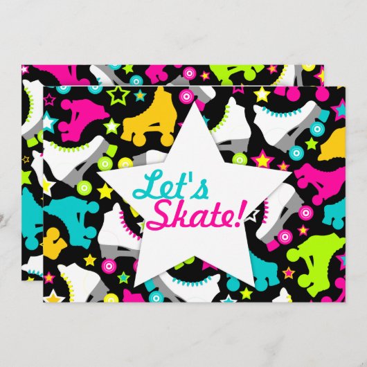 Retro Schaatsen Uitnodiging "Laten we Schaats!" (Voorkant / Achterkant)