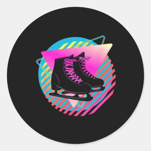 Retro Schaatsen Wintersport Ski Schaats Ronde Sticker (Voorkant)