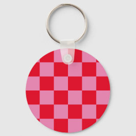 Retro Schachbrett Geruit Patroon Roze Oranje Sleutelhanger