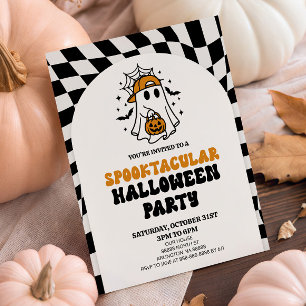 Retro Schakenbord Een Spooktacular Halloween Feest Kaart