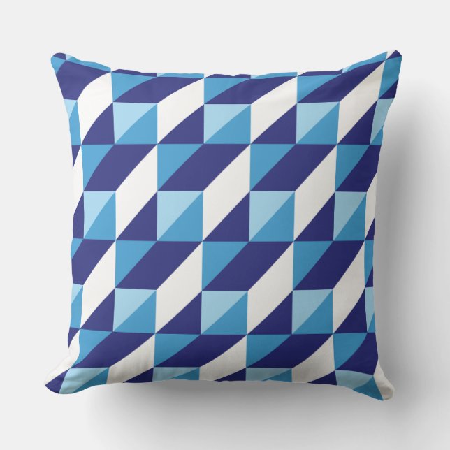 Retro Schakeringen van Blauwe Geometrische Driehoe Kussen (Voorkant)
