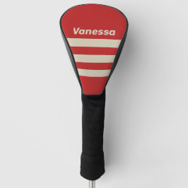 Retro scharlaken drie-velden strepen met naam golfheadcover
