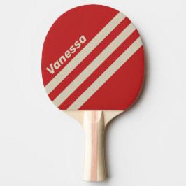 Retro scharlaken driehoekige strepen met naam tafeltennisbatje
