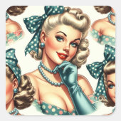 Retro Schattig Klassieke Pin-up Vierkante Sticker (Voorkant)