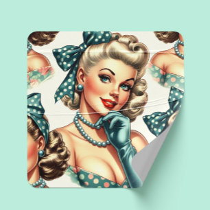 Retro Schattig Klassieke Pin-up Vierkante Sticker