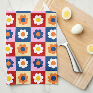 Retro Schattig Kleurrijk Bloemenpatroon Theedoek