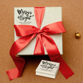 Retro Schattig Merry And Bright Kerst Typografie Rubberstempel