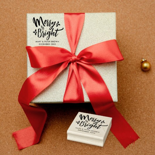 Retro Schattig Merry And Bright Kerst Typografie Rubberstempel