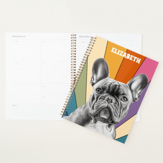 Retro Schattig Persoonlijk Regenboog Franse Bulldo Planner (Display)