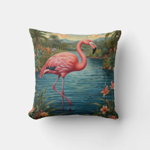 Retro schattig roze flamingo tropisch paradijs kussen