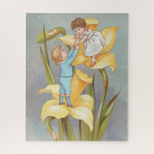 Retro Schattig Zoete Valentijn, kinderen en narcis Legpuzzel