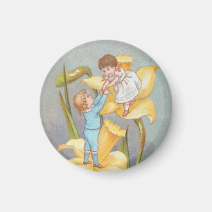 Retro Schattig Zoete Valentijn, kinderen en narcis Magneet