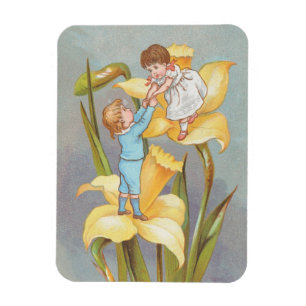 Retro Schattig Zoete Valentijn, kinderen en narcis Magneet