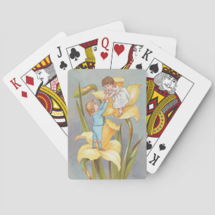 Retro Schattig Zoete Valentijn, kinderen en narcis Pokerkaarten