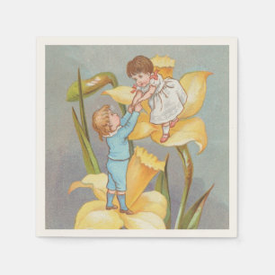 Retro Schattig Zoete Valentijn, kinderen en narcis Servet