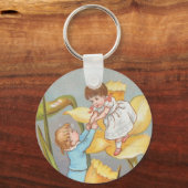 Retro Schattig Zoete Valentijn, kinderen en narcis Sleutelhanger (Achterkant)