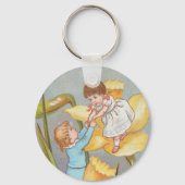 Retro Schattig Zoete Valentijn, kinderen en narcis Sleutelhanger (Achterkant)