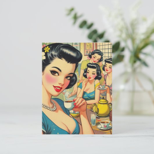 Retro Schattige Aziatisch meisje illustratie Briefkaart (Staand voorkant)