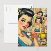 Retro Schattige Aziatisch meisje illustratie Briefkaart (Voorkant / Achterkant)