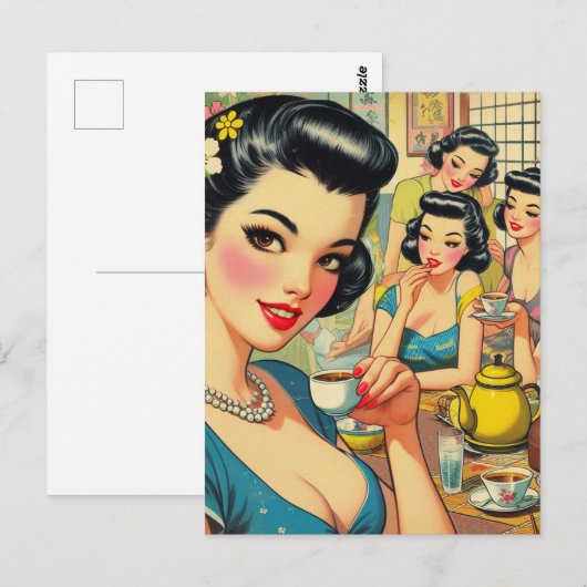Retro Schattige Aziatisch meisje illustratie Briefkaart (Voorkant / Achterkant)
