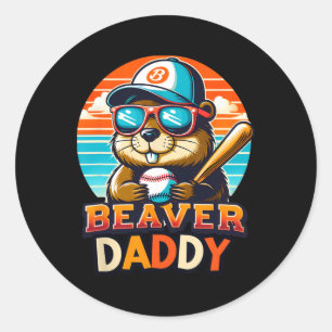 Retro Schattige Beaver Daddy Baseball Animal Sp Ronde Sticker