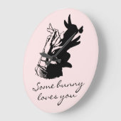 Retro Schattige Black Bunny Butterfly Blush Pink S Grote Klok (Hoek)