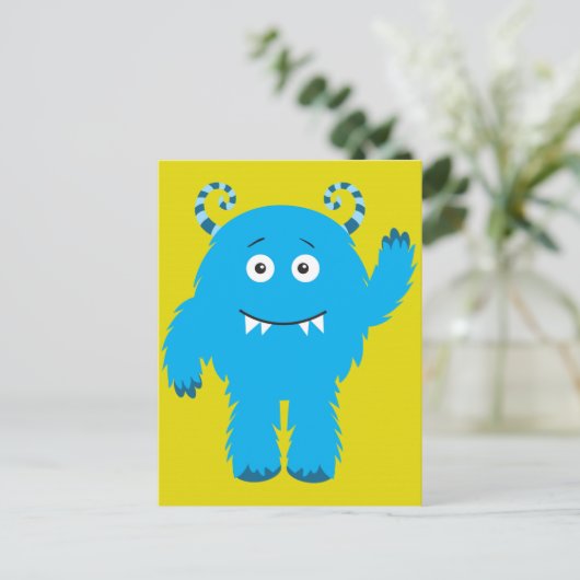 Retro Schattige Blue Monster Briefkaart (Staand voorkant)