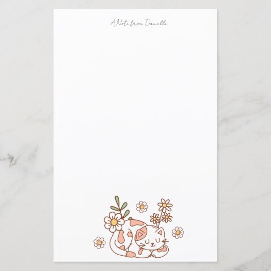 Retro Schattige Cat Floral Stationery Paper (Voorkant)
