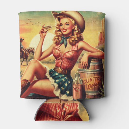 Retro Schattige Cowgirl Blikjeskoeler (Achterkant)