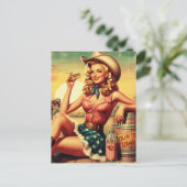 Retro Schattige Cowgirl Briefkaart (Staand voorkant)