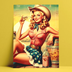 Retro Schattige Cowgirl Briefkaart