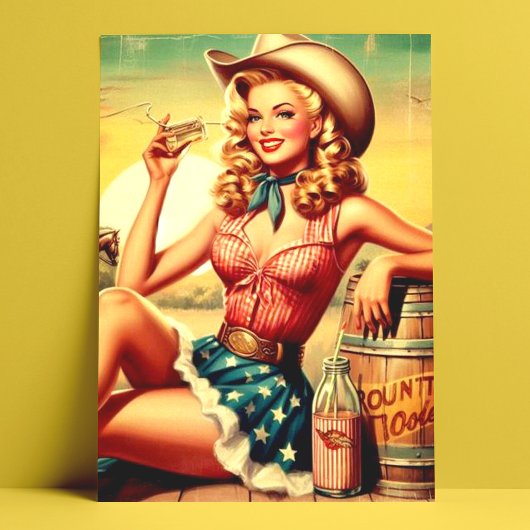 Retro Schattige Cowgirl Briefkaart