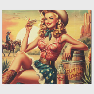 Retro Schattige Cowgirl Cadeaupapier