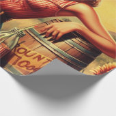Retro Schattige Cowgirl Cadeaupapier (Hoek)