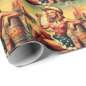 Retro Schattige Cowgirl Cadeaupapier (Rol Hoek)