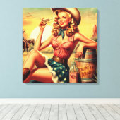 Retro Schattige Cowgirl Canvas Afdruk (Insitu (Houten vloer))