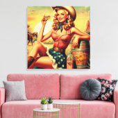 Retro Schattige Cowgirl Canvas Afdruk (Insitu (Woonkamer))