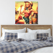 Retro Schattige Cowgirl Canvas Afdruk (Insitu (Slaapkamer))
