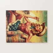 Retro Schattige Cowgirl Legpuzzel (Horizontaal)