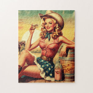 Retro Schattige Cowgirl Legpuzzel