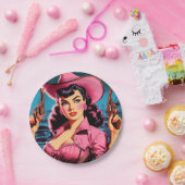 Retro Schattige Cowgirl Papieren Bordje (Feest)
