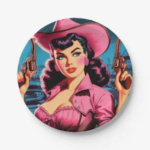 Retro Schattige Cowgirl Papieren Bordje